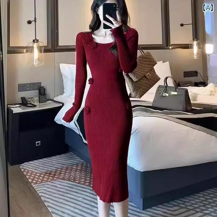 編み物衣裳 レディース きつい ロング 立体画題 花柄 長袖 丸首 伸ばすこと 伸縮性 美影ぼうし 着痩せ 体型取りまかなう 秋冬 生あたたかい 朦々たる 無地 ミモレ丈 お呼ばれ 寄り合い 二次会 交歓会 召し上がる会 会う約束