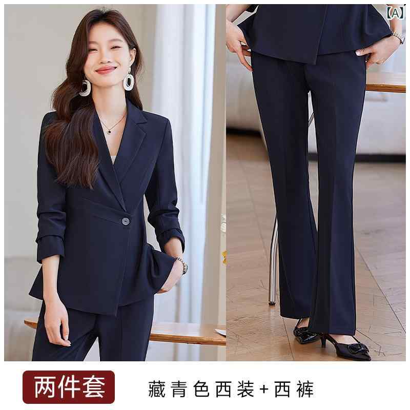 セットアップ レディース 事務服 制服 パンツスーツ テーラードジャケット ウエストシェイプ スリット 2点セット オフィス 通勤 リクルート 就活 セレモニー 冠婚葬祭 洗える 動きやすい 無地 ブラック ネイビー