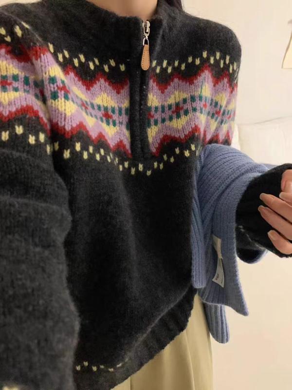 編み物ジレー レディース フェアアイル柄 ジャかばい立て 北欧 前食い違い トップス 羽織り 長袖 ゆったり 秋冬 防寒 通い 通学 普段着 レトロ クリスマス 心地よい 今めかしい 総柄 名取り草 朦々たる 生あたたかい 差し上げ物 差し上げ物