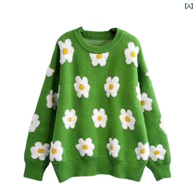 編み物 スウェーター レディース デイジー 花柄 立体 ティーシャツ 労働者の一団のど首 朦々たる 刺しゅう 保温 バイ色合い 黒いこと 白いこと 長袖 トップス 生あたたかい 防寒 秋冬 心地よい 通学 お出かけ 一本調子 総柄 御花