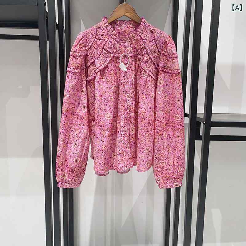 セットアップ レディース 花柄 ブラウス スカート 2点セット フリル Aライン ミニスカート 上下セット 長袖 膝上丈 総柄 シャーリング 襟付き お出かけ デート カジュアル 華やか トップス ボトムス