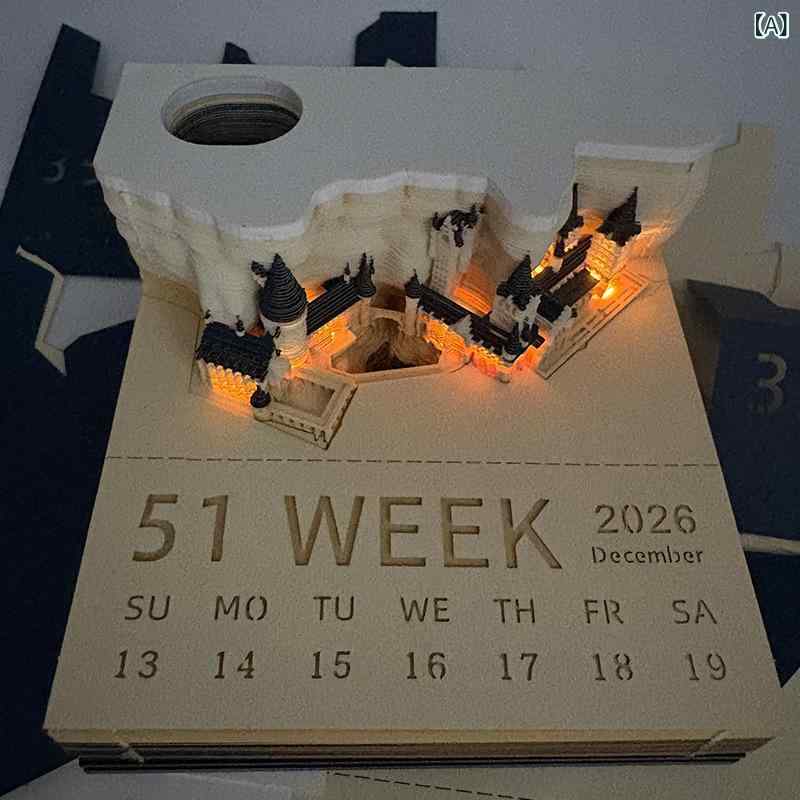 卓上カレンダー 2026年 3D メモ帳 紙彫り 立体 文房具 デスク周り インテリア 置物 事務用品 スケジュール管理 お祝い ギフト 贈り物 ノベルティ 記念品 景品 アート 飾り 彫刻 卓上 便利 雑貨