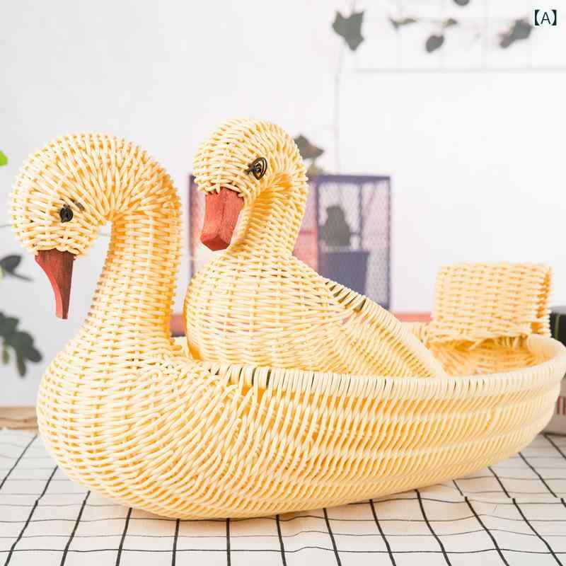 バスケット 卓上収納 白鳥型 スワン フルーツ入れ ラタン調 樹脂製 洗える 丈夫 手編み風 お菓子入れ 小物入れ 鍵置き 玄関 キッチン リビング インテリア 雑貨 北欧 ナチュラル カフェ風 ディスプレイ 整理整頓