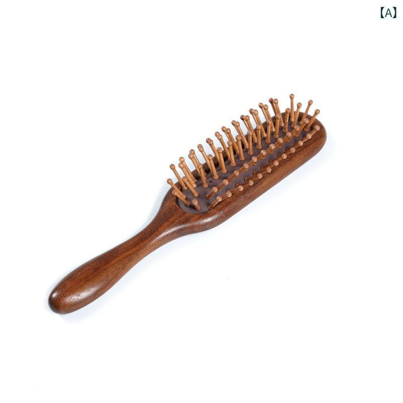 ヘアブラシ クッションブラシ マッサージ コンパクト 檀木製 木 レッド 携帯用 旅行用 頭皮ケア 外出先 持ち運び ブラッシング 絡まない ツヤ出し 静電気防止 ヘアケア 木目 シンプル 艶髪 サラサラ ボリュームアップ