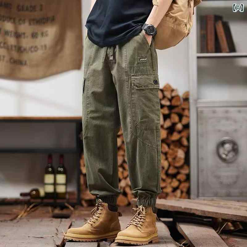 カーゴパンツ メンズ ワークパンツ ミリタリー ワイドパンツ ジョガーパンツ 裾ゴム ウエストゴム 春夏 秋 作業着 キャンプ アウトドア ボトムス ズボン ロングパンツ 大きいサイズ カジュアル 無地 綿
