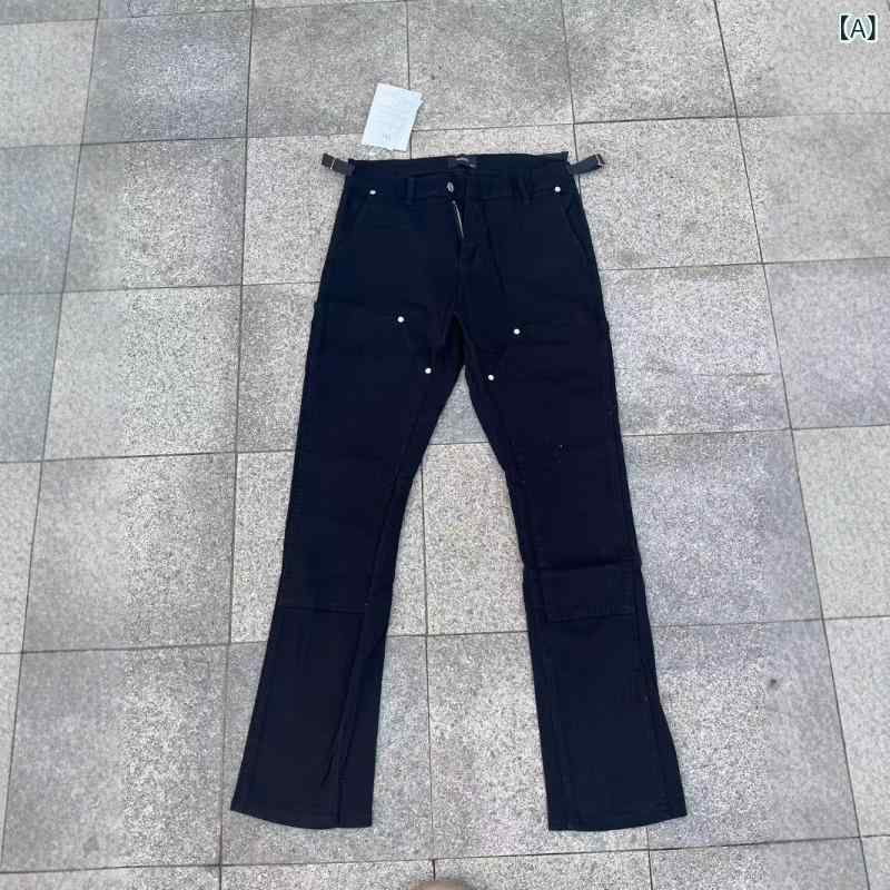デニムパンツ メンズ ジーパン フレアパンツ ベルボトム ブーツカット ストレッチ ウォッシュ加工 ブラックデニム バックジップ カジュアル ワークパンツ ボトムス ロングパンツ 無地 アメカジ ストリート