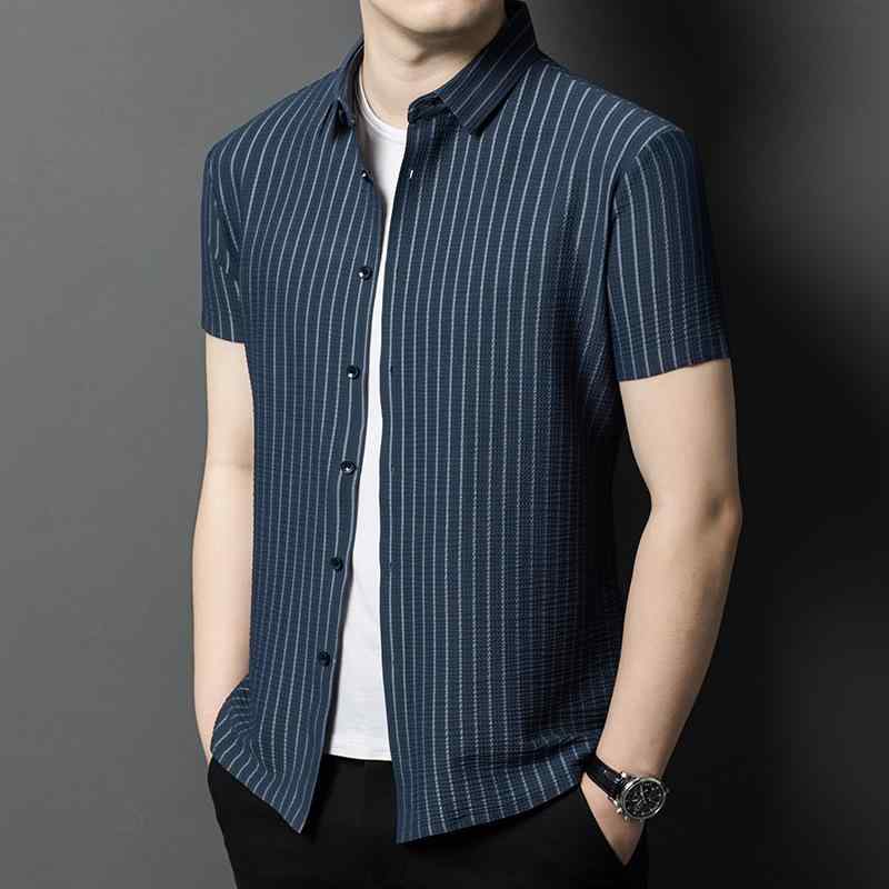 シャツ メンズ 半袖 ストライプ 冷感 カジュアルシャツ ビジネス クールビズ ノーアイロン 形態安定 接触冷感 涼しい シームレス ジャガード織り トップス 襟付き ワークウェア オフィス 紳士服 春夏 秋物