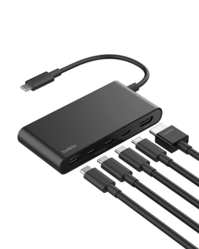 Belkin Connect USB-C ハブ 5-in-1 最大100W 高速データ転送 4K@60Hz HDMI出力 5Gbps超高速データ転送用 スリムハブ Window/MacOS/IOS対応 MacBook/iMac/iPad/Chromebo