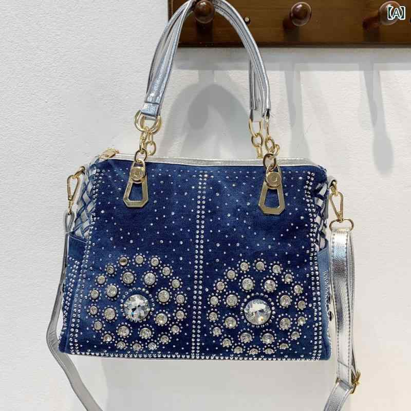 トートバッグ レディース デニム 帆布 ビジュー ショルダー 手提げ 大容量 A4 通勤 通学 カジュアル おしゃれ かわいい 編み込み スクエアバッグ マザーズバッグ 旅行 お出かけ 斜め掛け 丈夫 自立 異素材 肩掛け