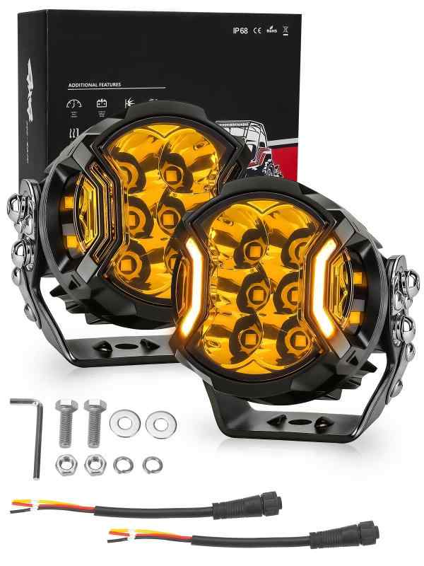 Chelhead 4インチ LED作業灯 三面発光 円型 92w LED補助灯 広角キット、デイタイム日行灯付き サイドシュート式オフロード走行灯、270°コンビネーションビームモード汎用補助灯、トラック/ジム