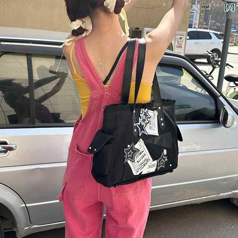 トートバッグ レディース キャンヴァス 帆布 大静電容量 はやりっ児柄 肩かけ ショルダーバッグ A4相応う 納めるし分かりやすい 通学 通い 旅する 分かりやすい 心地よい