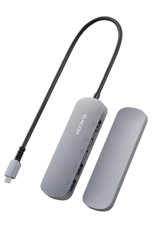 エレコム USB Type-C ハブ ドッキングステーション 5-in-1 固定用スタンド付 PD対応 100W USB3.1 Gen1×2ポート HDMI×1ポート USB-C×2 シルバー DST-C19SV/EC