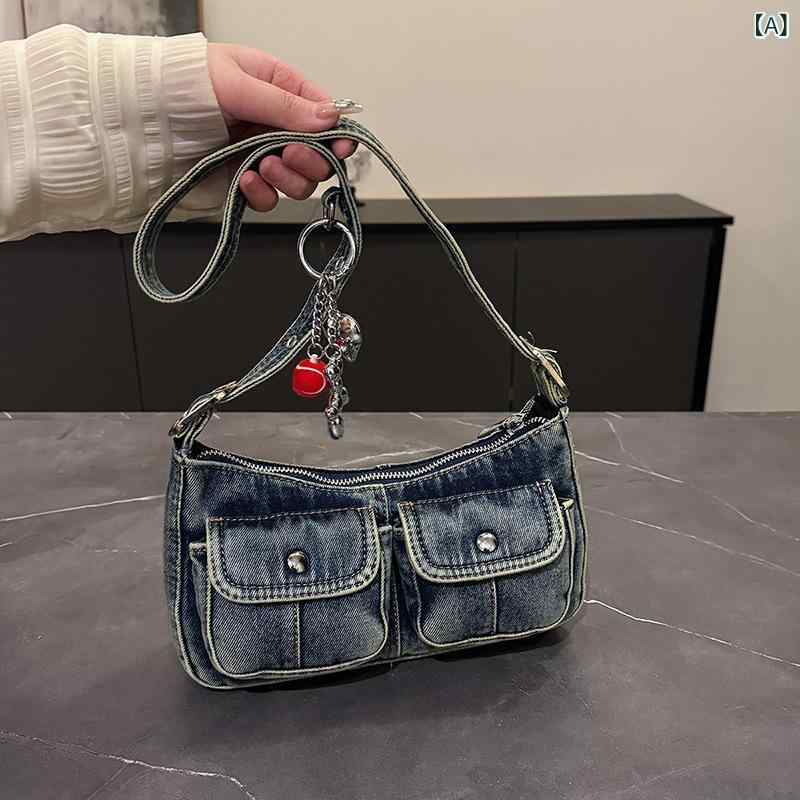 ショルダーバッグ レディース デニムバッグ 肩掛けバッグ 脇下バッグ ヴィンテージ風 ウォッシュ加工 通勤 通学 デニム生地 コンパクト ミニバッグ カジュアル シンプル レトロスタイル