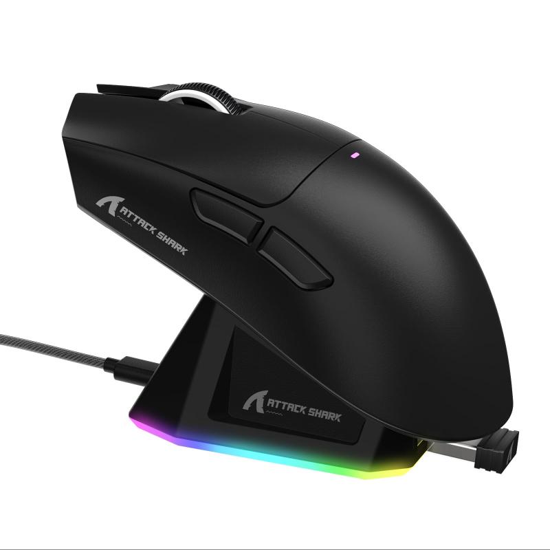 MAMBASNAKE×ATTACK SHARK X11 超軽量ゲーミングマウス 60g RGBマグネット充電スタンド 3モード接続 2.4Ghz/Bluetooth/Type-C ダブルBluetoothチャンネル 6レベルDPI切替 PAW3311セン