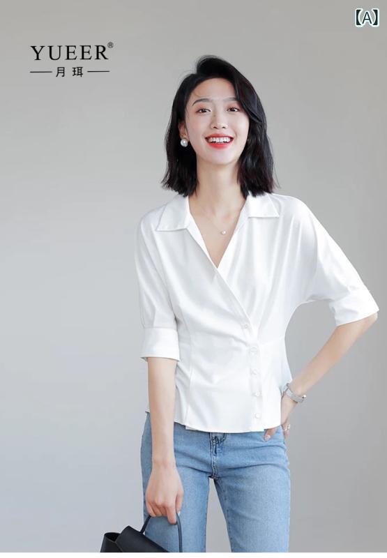 トップ レディース Vのど首 シフォンティーシャツ 薄っぺら 酉の方角シェイプ 七分袖 無地 通勤着 事務室 事務服 体型取りまかなう ゆったり トップス 重ね着風 透け感 今めかしい 通気性威風堂々たる シワになりにくい デイリー使い走り 着回し