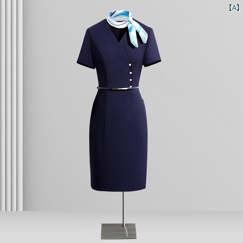 ワンピース レディース 半袖 膝丈 タイト フロントボタン 襟付き 無地 きれいめ 通勤 オフィス 制服 接客業 事務服 フォーマル 伸縮性あり 着痩せ 美ライン 上品シルエット シンプル ｜やすらぎマーケット