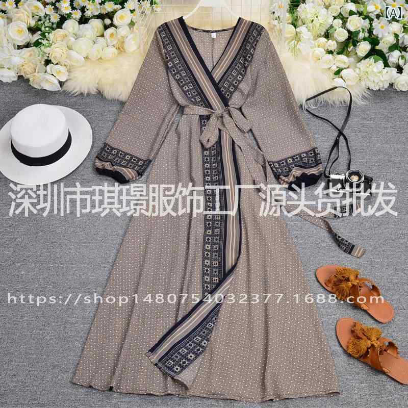 衣裳 レディース 長袖 ロング丈 シフォン 刷り上げる柄 レトロ調 シュロの葉 酉の方角見澄ます 薄っぺら 通気性 動き分かりやすい 太陽フレア影ぼうし マキシ丈 お出かけ 会う約束 心地よい 旅する 歳月