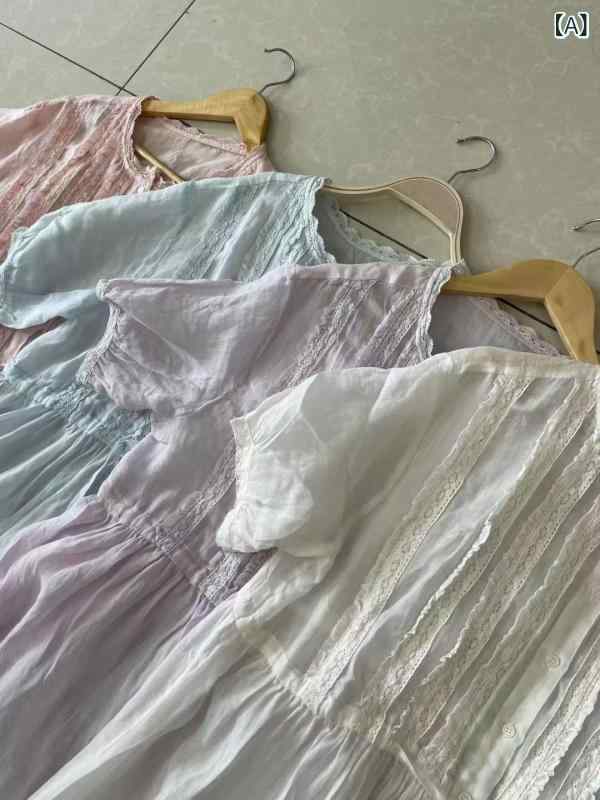 衣裳 レディース カラムシ原料品 ラウンドのど首 半袖 ロング丈 ゆったり 自然的 体型取りまかなう 冷やりとした 分かりやすい 通気性 動き分かりやすい 春夏用 デイリー御召しもの 心地好い 溜まり場
