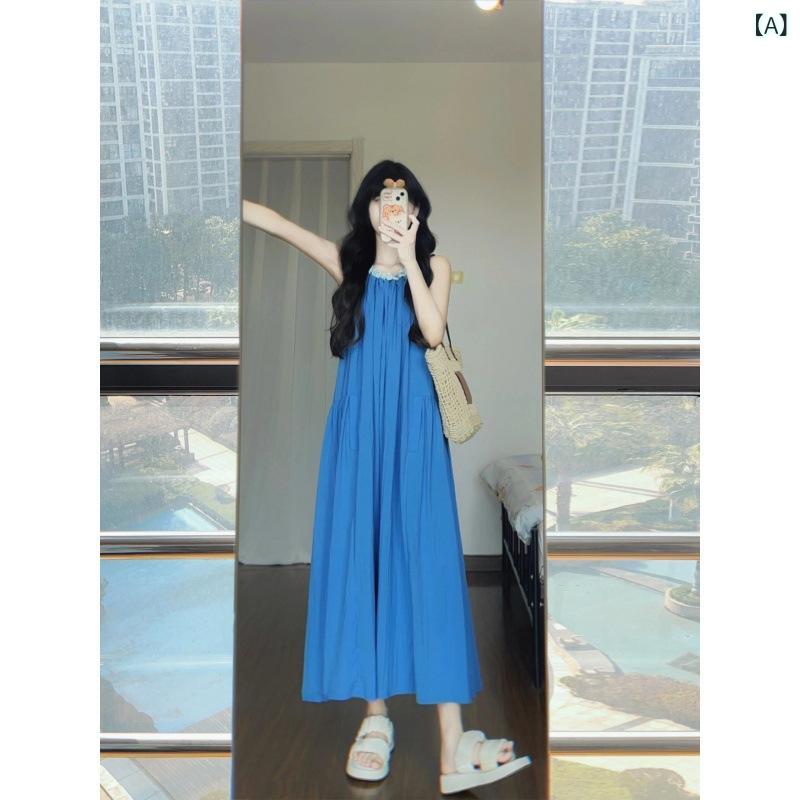 ワンピース レディース ノースリーブ ロング丈 フレア Aライン カジュアル 無地 マキシ丈 レトロ きれいめ 通気性 お出かけ 夏服 ゆったり 体型カバー サマードレス 上品 おしゃれ シンプル 通勤 旅行