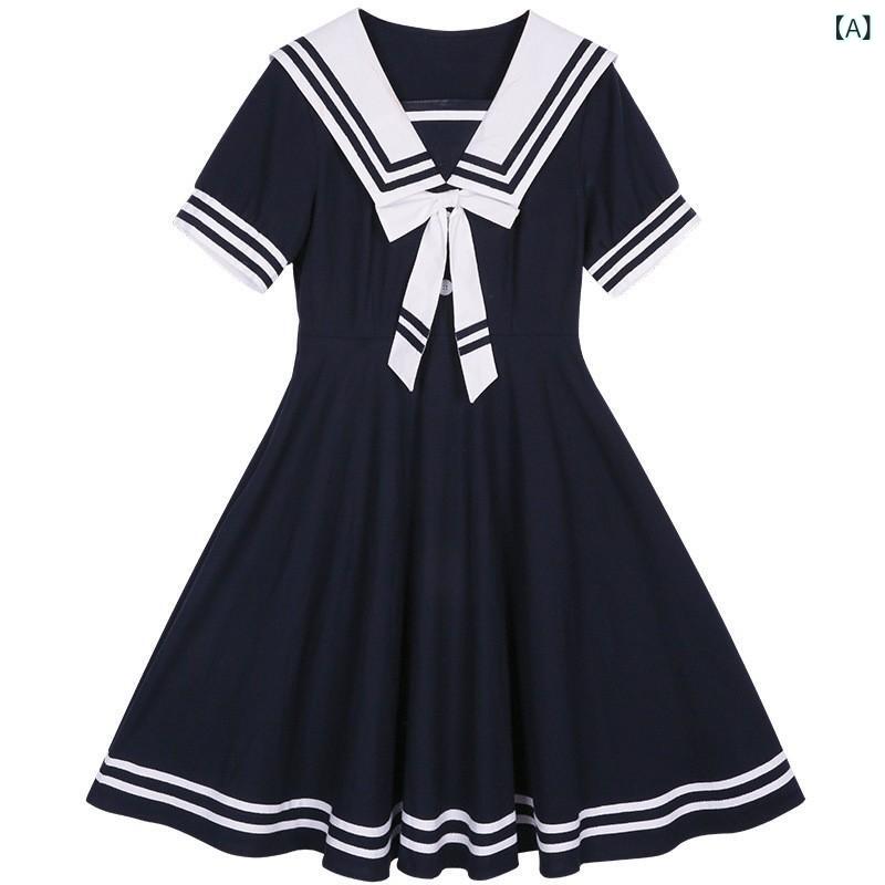 衣裳 レディース セーラー服 襟付き添い人 半袖 ミニ丈 米国海軍 紺色 ユニフォーム風 夏服 教え子服風 清楚系 膝丈 通学 心地好い お出かけ 旅する 今めかしい 好いたらしいめ影ぼうし 着脱し分かりやすい
