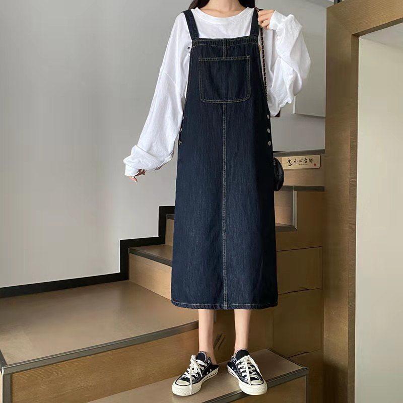 デニムワンピース レディース ジャンパースカート デニム サロペット ロング丈 ノースリーブ カジュアル マキシ丈 ゆったり 着回し 体型カバー ポケット付き オールシーズン 楽ちん
