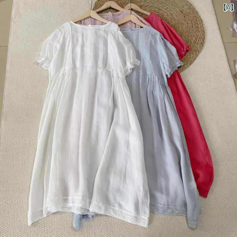 ワンピース レディース 半袖 花柄 ロング丈 コットン混 切り替え ナチュラル フレアシルエット ゆったり 体型カバー カジュアル お出かけ 旅行 デート 通気性 涼しい マキシ丈