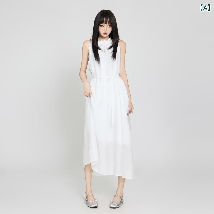 ワンピース レディース キャミワンピ ロング丈 ノースリーブ マキシ丈 無地 シンプル 体型カバー リゾート ゆったり マキシワンピース リラックス シルク風素材 快適着心地 休暇 お出かけ