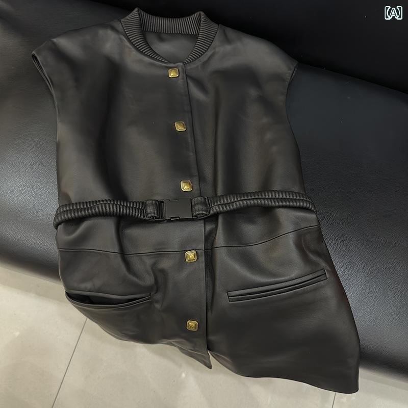 より良い レディース なめし革調 革風 ノースリーブ アウター ジレ 重ね着 合わせる能力のある 胴締め付き添い人 酉の方角目じるし 表現スタイル引きあげる 通い 通学 今めかしい 成年者 心地よい 分かりやすい 軽さ 着回し 納めるし分かりやすい