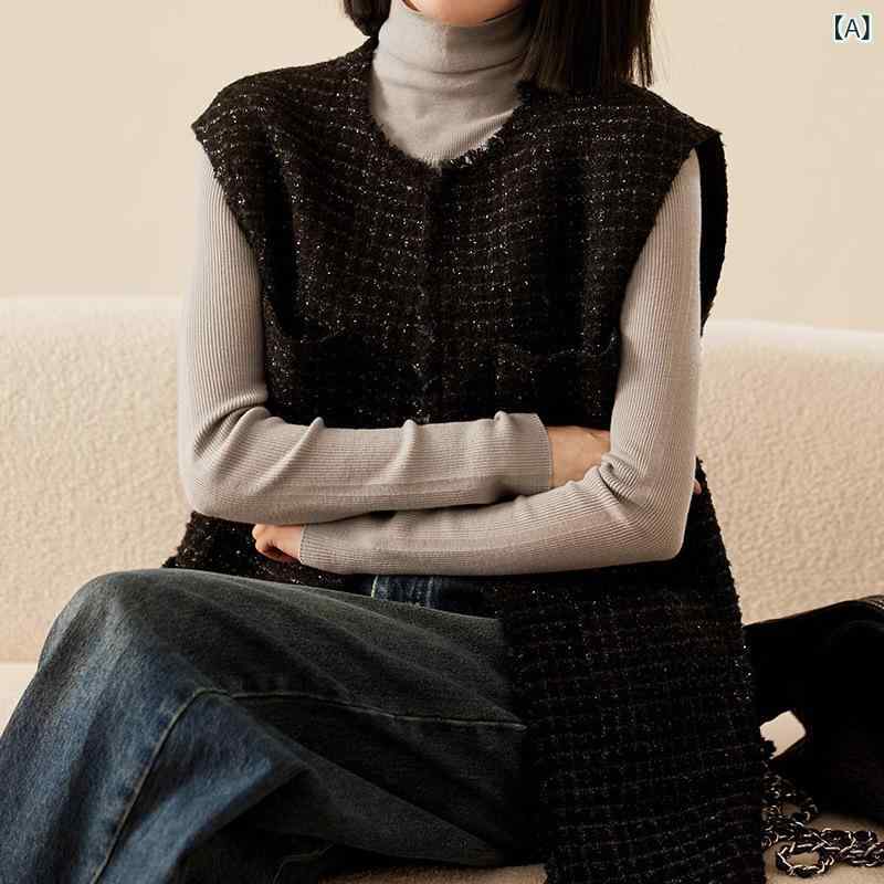 より良い レディース ツィード ノースリーブ ジレ ロング丈 アウター 日月冬 羊毛混 一本調子 重ね着 好いたらしいめコーデ 他愛も無い羽織り 通い 事務室 心地好い 重ね着し分かりやすい 陽気の移り変わり 今めかしい 普段着