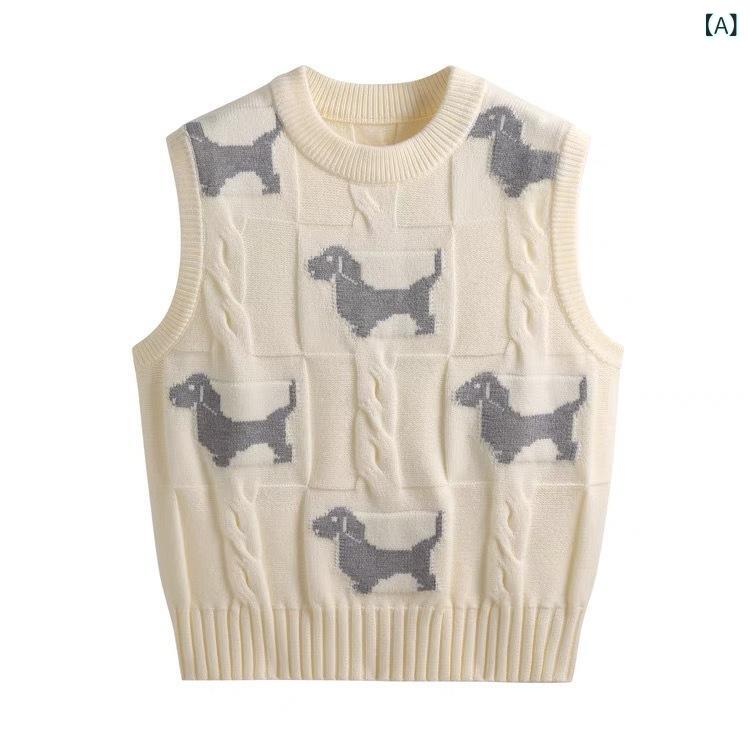 編み物より良い レディース 丸首 犬柄 刺しゅう ノースリーブ ティーシャツ 花の冠yd 重ね着 トップス 心地好い ゆったり体型取りまかなう 動き分かりやすい 秋冬コーデ