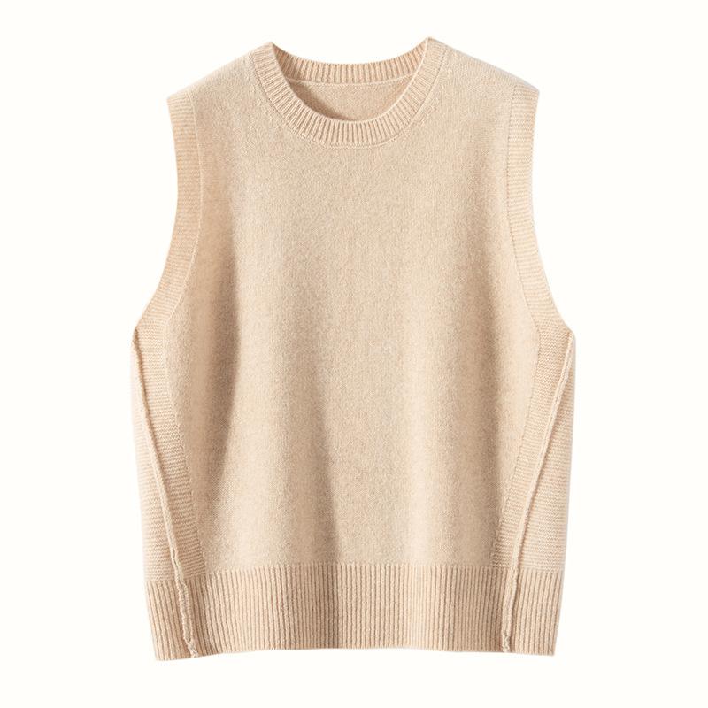 編み物より良い レディース カシミール混 編み物 より良い ノースリーブ 無地 分かりやすい ラウンドのど首 プルオーバー ジレ 重ね着 ゆったり 着回しし分かりやすい 今めかしい 雅びやか 秋冬 トップス