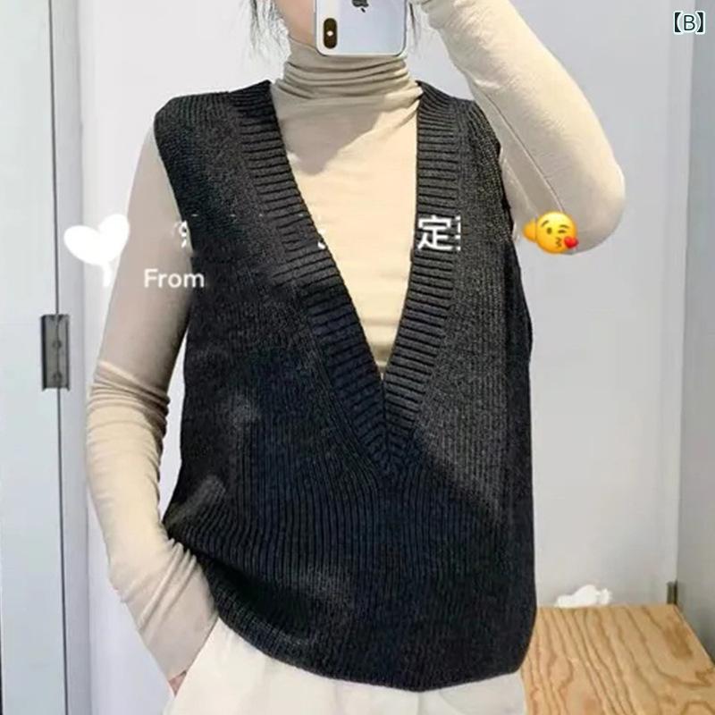 ニットベスト レディース ベスト ニット チョッキ 袖なし トップス 重ね着 Vネック ケーブル編み ウール混 暖かい 秋冬 軽い おしゃれ ゆったり 体型カバー レイヤード 通勤 通学 オフィス シンプル