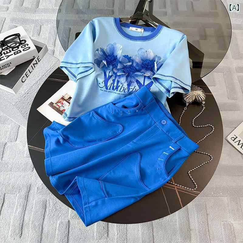 セットアップ レディース ショートパンツ 半袖 トップス 上下セット 夏服 プリント柄 カジュアル ゆったり 薄手 通気性 体型カバー 涼しい 動きやすい お出かけ ルームウェア 部屋着 旅行