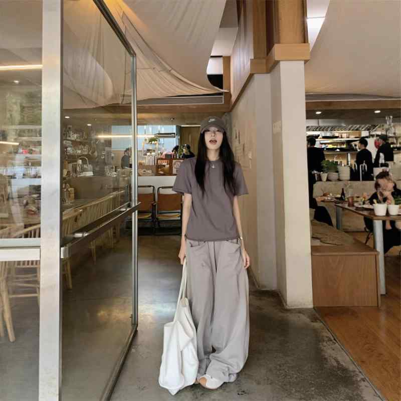 セットアップ レディース 半袖Tシャツ ワイドパンツ 上下セット コットン混 無地 ゆったり 体型カバー カジュアル お出かけ 旅行 ルームウェア 動きやすい