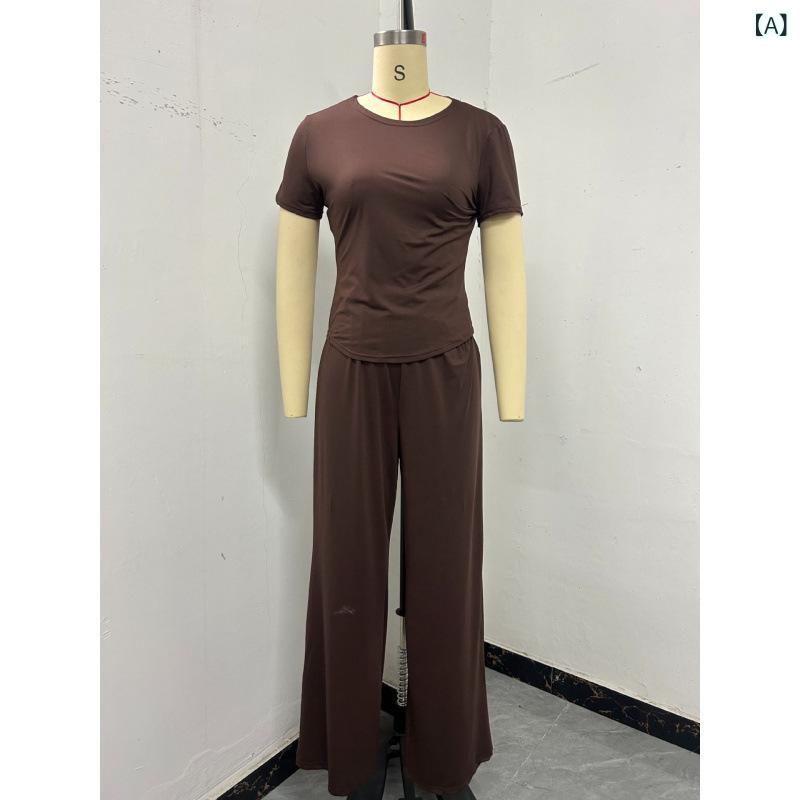 セットアップ レディース ワイドパンツ ブラウス 上下セット ノースリーブ 袖なし クロップド丈 無地 通気性 伸縮性 きちんと感 体型カバー 二の腕カバー オフィス カジュアル お出かけ 旅行