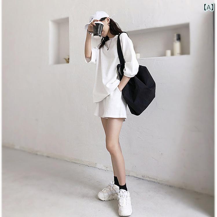 セットアップ レディース 上下セット 半袖Tシャツ ショートパンツ 2点セット 無地 シンプル 動きやすい ラフスタイル カジュアル スポーツウェア ルームウェア 部屋着 普段着 ショート丈 ボトムス