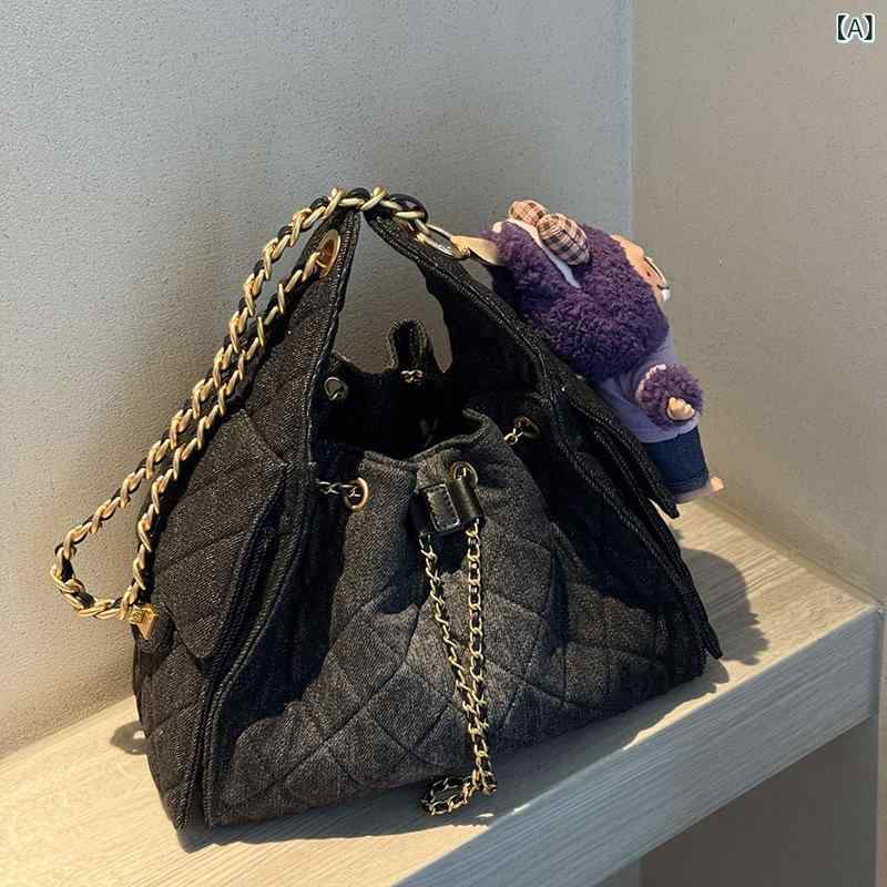 ショルダーバッグ レディース ジーンズ キルティング 合切袋御徒面子 チェーン店御徒面子 斜方形編み目 レトロ ヴィンテージ風 手提げ 肩かけ 曲がった掛け 軽さ 納めるし分かりやすい 大静電容量 お出かけ 会う約束 旅する