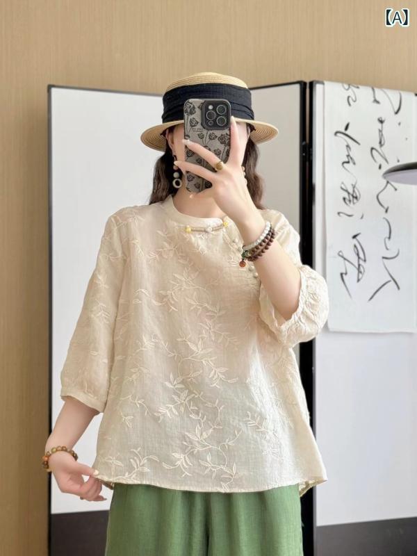 ティーシャツ レディース トップス 立襟 瀬戸もの風 七分袖 トップ 短丈 ゆったり 無地 名取り草打ち切り 前車のドア 心地好い 普段着 通い通学 通気性 動き分かりやすい