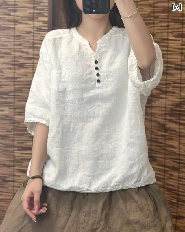ティーシャツ レディース カットソー リネン混 トップス トップ ティーシャツ ゆったり パフ衣袂 心地好い 分かりやすい 体型取りまかなう 通気性 パステル色の 冷やりとした 夏服