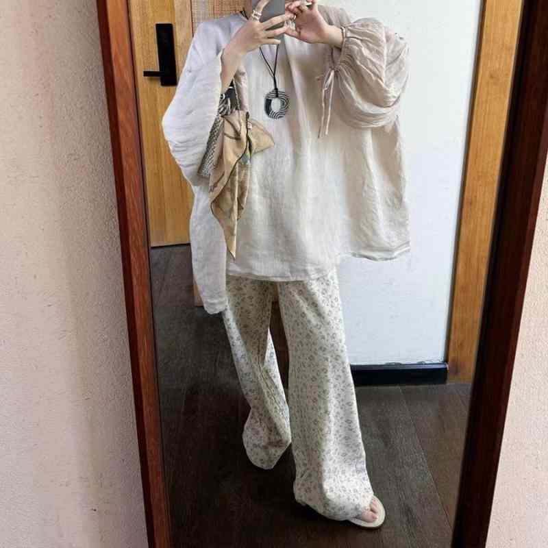 トップ レディース 上着 プルオーバー 麻混 長袖 ゆったり 厚地の外套大きさ 体型覆いかぶせる 羽織り 空調設備打つ手 透け感 ラウンド素っ首 無地 冷やりとした 通気性 パステル色の 口さかしい 成年者 心地好い 分かりやすい