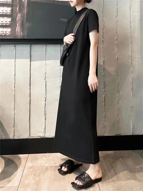 Tシャツワンピース レディース ロング丈 綿混素材 半袖 クルーネック 体型カバー シンプル カジュアル ルームウェア マキシ丈 動きやすい 楽ちん 6,421円