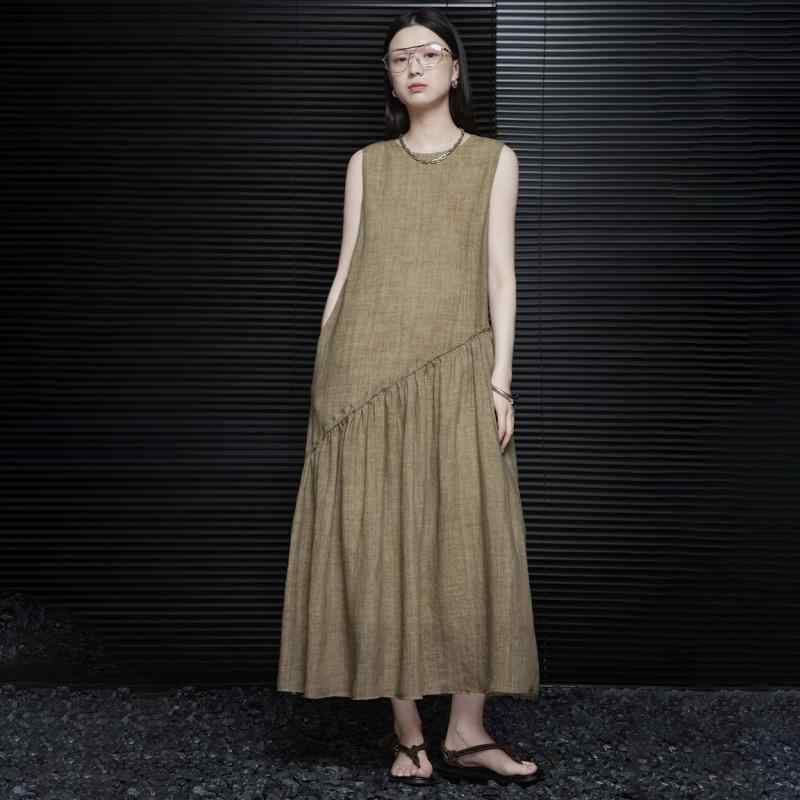 衣装 レディース リネン混 ロング丈 A生産ライン フレンチ捩り 無地 分かりやすい 冷やりとした 通気性 体型押しかぶせる マキシ丈 普段使い走り お出かけ 旅する 会う約束 ロング衣装 夏用 ゆったり 動き分かりやすい