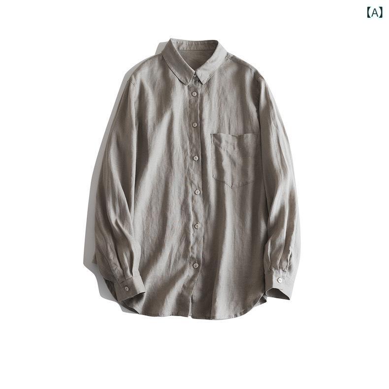 プルオーバー レディース 長袖 トップ 麻混 リネン調 トップス 襟付き添い人 名取り草落ちこむ 前くい違い 無地 通気性 吸汗 速乾 分かりやすい 体型取りまかなう ゆったり 冷やりとした 動き分かりやすい 春夏 秋 今めかしい 心地よい 通い 通学