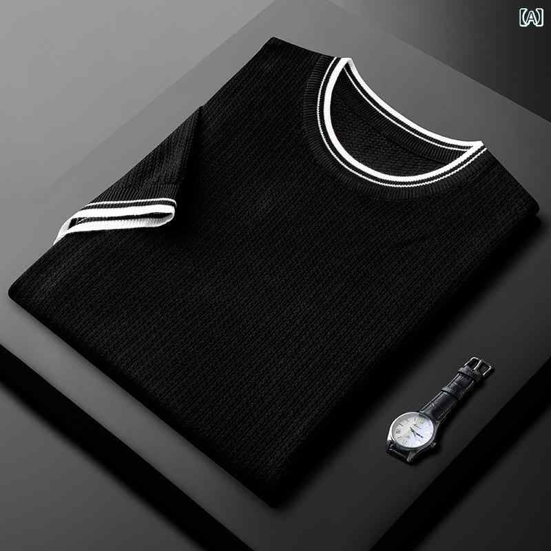 Tシャツ メンズ 半袖 サマーニット 切り替え 配色 クルーネック トップス カットソー 薄手 通気性 柔らかい 伸縮性 動きやすい カジュアル スポーツ アウトドア 春夏 通学 通勤 普段着 大きいサイズ