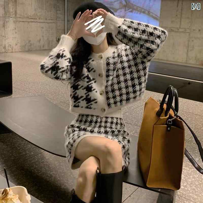 ニットセットアップ レディース ツーピース 襟付き 配色 トップス スカート 上下セット 長袖 異素材切り替え 柔らかい 肌馴染みの良い素材 秋冬 通勤 通学 デート お出かけ 大人スタイル 収納しやすい 13,199円
