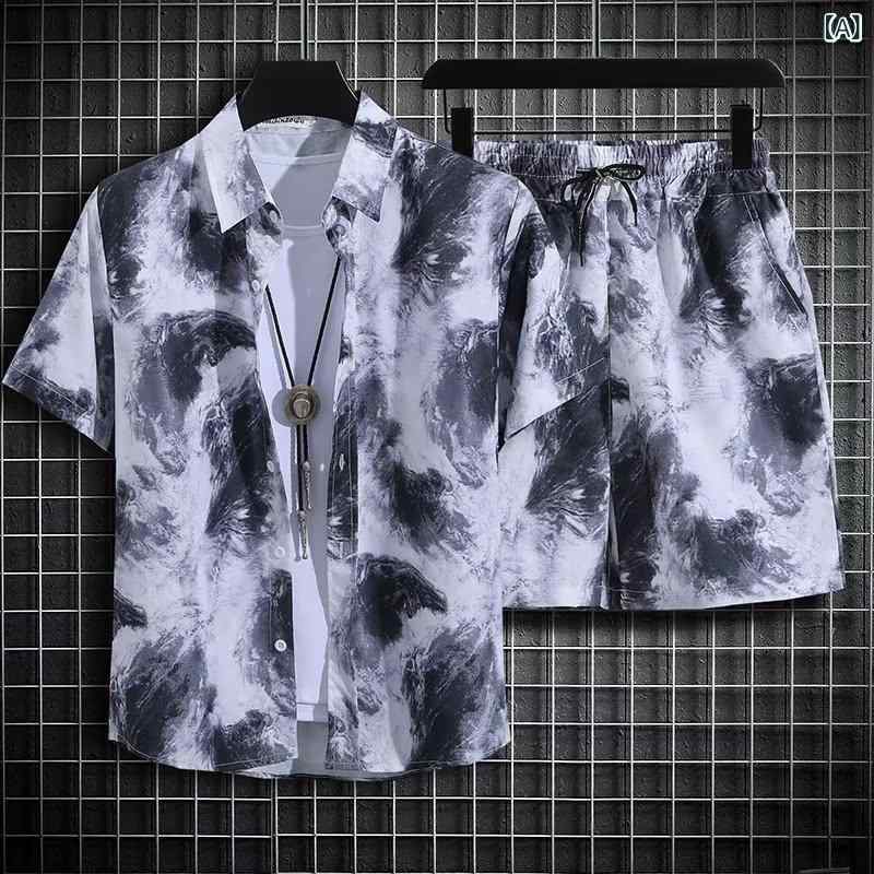 セットアップ メンズ アロハシャツ ショートパンツ 上下セット 速干 通気性 リゾートウェア 旅行服 海辺 ビーチ 夏服 おしゃれ 動きやすい カジュアル 部屋着 快適 普段着