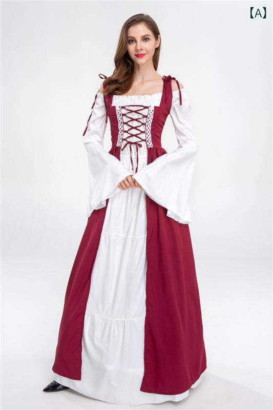 ハロウィンコスプレ レディース 貴族ドレス 中世風 プリンセス ワンピース 舞台衣装 宮廷服 お姫様 仮装 パーティー イベント ロング丈 撮影用 演劇衣装 フレア袖 発表会 おしゃれ 動きやすい
