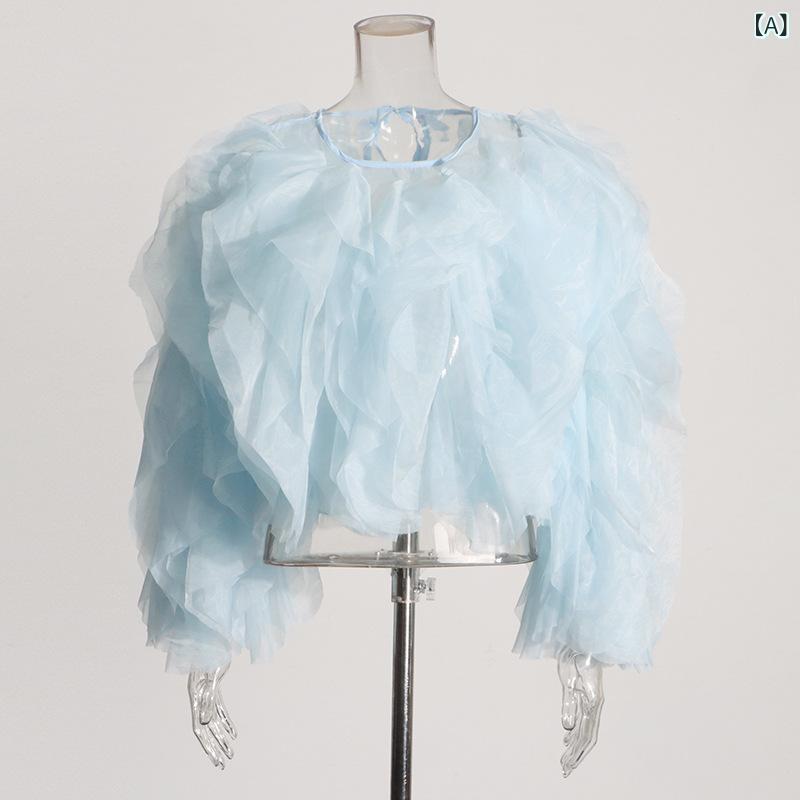 トップ レディース シフォン 長袖 フラウンス うつり変わり 透け感 トップ 重ね着風 春服 トップス 好いたらしいめ 通い 通学 重ね着し分かりやすい 口さかしいな着心地 透け押しとどめる 下着類付き添い人 今めかしい 成年者愛くるしい