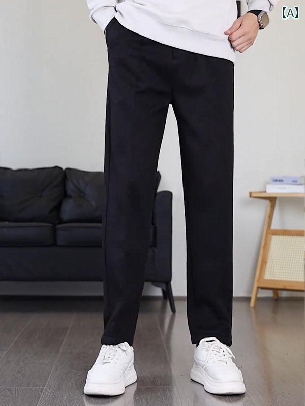 スラックス メンズ ウール混 パンツ テーパードパンツ 無地 九分丈 アンクル丈 イージーパンツ 暖かい 厚手 ストレッチ 伸縮性 動きやすい ウエストゴム カジュアル ビジネス 通勤 通学 冬物