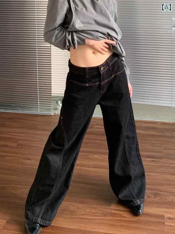 デニムパンツ レディース ストレート ワイドパンツ ジーンズ ジーパン ハイウエスト ロング丈 ボトムス 体型カバー 脚長効果 美脚 カジュアル シンプル 着回し ゆったり 通学 通勤 普段着